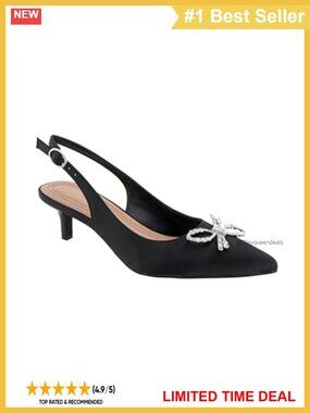 Satin Pointed Toe Kitten Heel Pump with Rhinestone Bow Brooch
